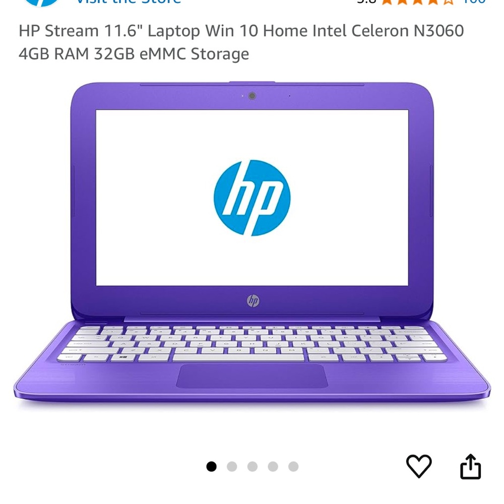HP Stream 11.6" Laptop Win 10 Home Intel Celeron N3060 4GB RAM 32GB eMMC Storage
